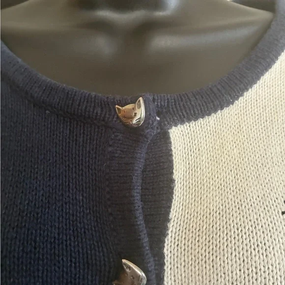 Christopher & Banks Navy and White Cat Sweater Size Large - Picture 13 of 14